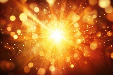 Poster - Abstract Golden Light Burst with Bokeh Effects Festive Background Sparkle and Glitter for Holiday Celebration Magic Design Template