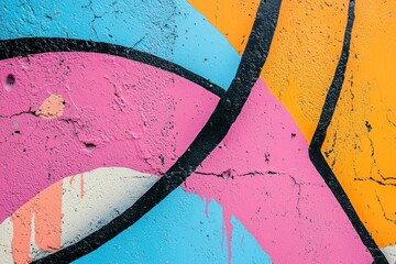 Poster - Abstract Graffiti Art on Textured Wall Featuring Bold Pink Blue and Orange Colors with Dynamic Curves and Lines in Urban Setting