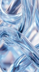 Poster - Abstract Twisted Metallic Strands with Soft Blue Hue and Smooth Shiny Surface with Interwoven Pattern Creating a Modern Dynamic and Futuristic Artistic Background