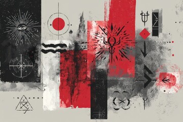 Poster - Abstract artwork composition with bold color blocks and symbols.