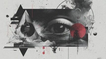 Poster - Abstract composition featuring an eye and geometric shapes.