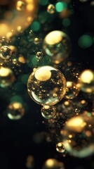 Wall Mural - golden spheres floating, dark background, abstract art, website banner