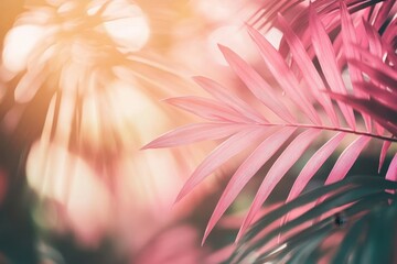 Aufkleber - Tropical Pink Palm Leaf Close Up with Soft Sunlight Background