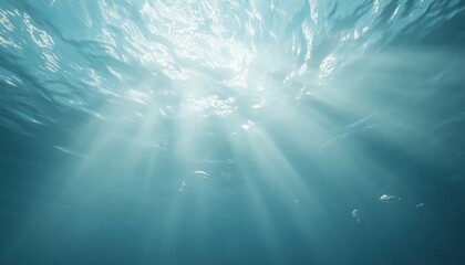 Aufkleber - Underwater Sunlight Filtering Through Clear Turquoise Ocean Waters Creating a Tranquil and Abstract Background Featuring Ripples Waves and Deep Blue Hues
