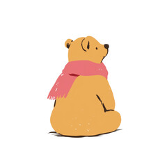 Poster - Artistic illustration of a honey-colored bear with pink scarf looking away