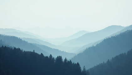 Naklejka na meble Scenic Mountain Range with Forest and Clear Blue Sky