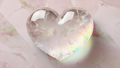 Aufkleber -  cracked crystal heart on pink marble with rainbow reflection for elegant web design, print, or luxury branding background
