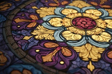 Poster - Intricate stained glass circular design featuring ornate patterns.