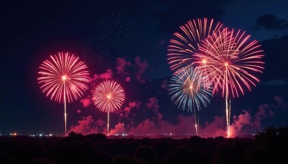 vibrant fireworks exploding in the night sky, colorful bursts of light , background, sky
