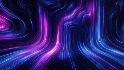 Poster - Abstract Space Background with Flowing Purple and Blue Light Streaks and Twinkling Stars Digital Art
