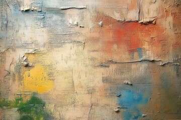Poster - Abstract Textured Background with Distressed Paint Layers in Earthy Beige Yellow Red Green and Blue Tones for Artistic Design Projects