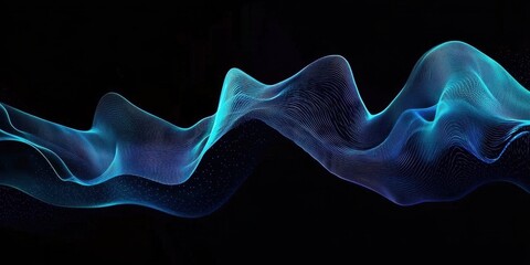 Fototapete - Abstract Turquoise Wavy Pattern with Glowing Dots on Dark Background a Modern Digital Art Design for Technology Concept