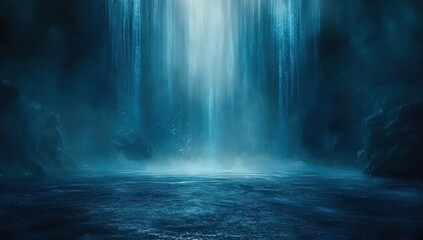 Fototapete - Abstract Underwater Scene with Ethereal Blue Light Beam Illuminating Deep Ocean Water Creating Mysterious Atmosphere Dark Background Perfect for Conceptual Designs and Art Projects