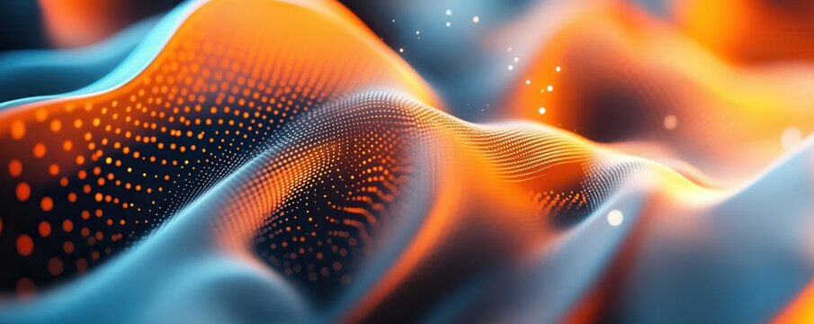 Abstract Wave Design With Orange Dots on Blue Surface Creating Dynamic Gradient Pattern Background with Smooth Texture for Modern Digital Graphic Art