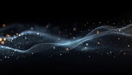 Fototapete - Abstract Wave with Glittering Particles on Black Background Creates a Futuristic and Elegant Design with Golden and Silver Accents Perfect for Modern Digital Graphics and Creative Art Projects