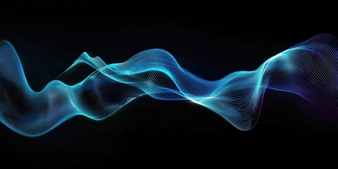 Fototapete - Abstract Wavy Lines Background in Blue Light with Dynamic Motion and Futuristic Style on a Black Backdrop Digital Visualization of Data Streams