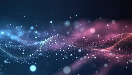 Fototapete - Abstract Wavy Particle Stream of Blue and Pink Light Effect with Bokeh Background