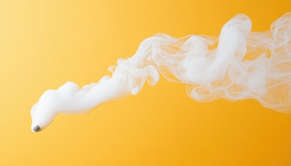 Poster - Abstract White Smoke Flowing on a Sunny Yellow Background Creating a Dynamic and Ethereal Effect with Soft Light and Curving Patterns Vapor Steam