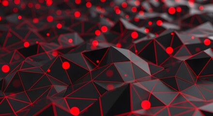 Poster - Geometric Abstraction with Red Luminescence: A Conceptual Design Showcasing Modernity and Interconnectivity in Digital Art