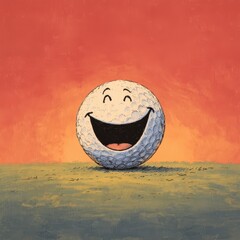Poster - Smiling golf ball on grassy surface.