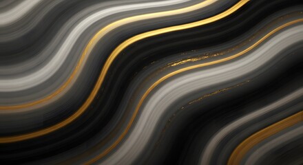 Poster - Elegant black, gray and golden abstract background with curved and wavy streaks showcasing a sophisticated design element perfect for modern aesthetics