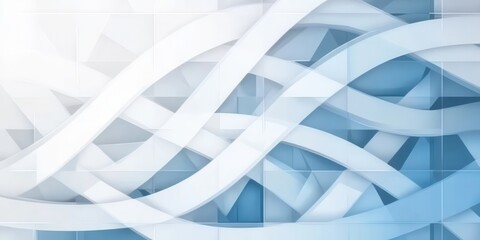 Fototapete - Modern Abstract Background with Intersecting White and Blue Ribbons and Geometric Shapes for Presentations and Creative Designs