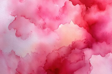 Poster - Abstract watercolor painting with vibrant pink and red shades blending smoothly on textured paper.