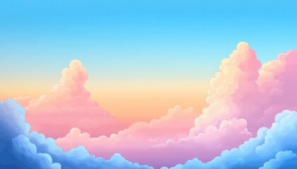 Poster - Pastel Pink And Blue Cloudy Sky At Sunset Digital Illustration With Soft Gradient Hues In Dreamlike Quality