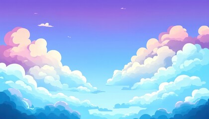 Fototapete - Pixelated Sky Landscape with Soft Pastel Clouds in Dreamlike Pixel Art Style with Blue and Pink Hues for Backgrounds and Wallpapers