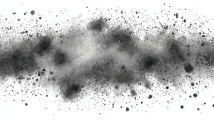 Poster - Abstract black ink splatter and spray on a white background, creating a dynamic, textured artistic effect.