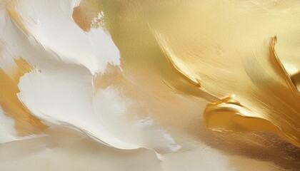 Poster -  abstract golden and white oil brush texture for elegant branding, web design, packaging, or high-end print with luxurious fluid strokes