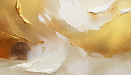 Poster -  abstract golden and white oil brush texture for elegant branding, web design, packaging, or high-end print with luxurious fluid strokes