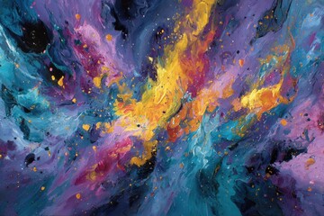 Poster - Abstract painting showcasing vibrant color explosions.