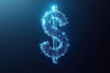 Fototapete - Abstract Blue Dollar Sign Consisting of Glowing Dots on a Dark Background Financial and Technological Symbol for Wealth and Investment Digital Currency Representation