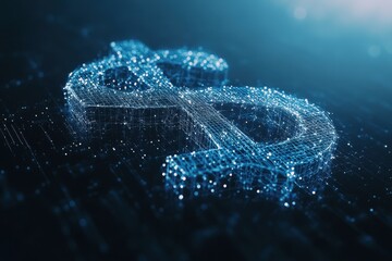 Fototapete - Abstract Blue Dollar Sign Grid Network On Dark Background Illustrating Modern Finance And Digital Currency Concept In Technology With Glowing Points