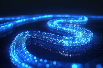 Fototapete - Abstract Blue Light Fiber Optics on Dark Surface Background for Technology Concepts and Modern Communication with Glowing Data Stream and Digital Connection