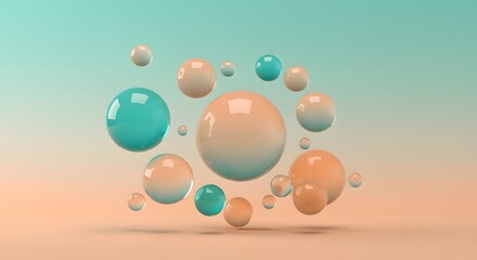 Poster - Ethereal sphere arrangement with gradient hues, a soft aesthetic creation expressing calm tranquility, featuring a delicate touch and subtle pastel gradients