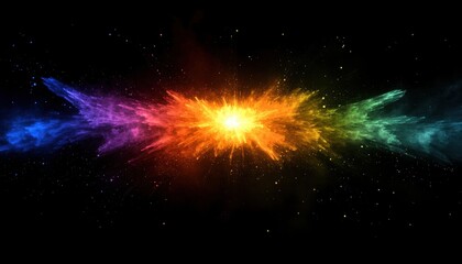 Leinwandbilder - Abstract Explosion of Rainbow Colored Light Energy on Black Background for Modern Design Project and Futuristic Theme with Space Burst and Motion Effects