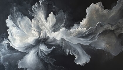 Leinwandbilder - Abstract Floral Artwork with White and Gray Hues on Dark Background Creates a Modern Decorative Pattern