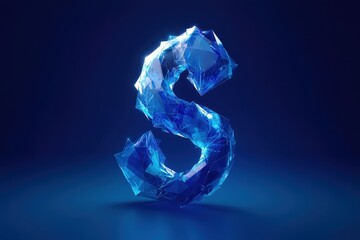 Fototapete - Abstract Geometric Blue Crystal Letter S on Dark Blue Background Represents Digital Typography Art and Modern Alphabet Design Element Illuminated with Shiny Glowing Light