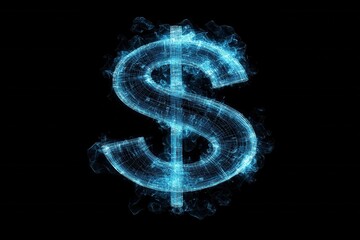 Poster - Abstract Glowing Blue Dollar Sign on Black Background Symbolic of Finance and Economy Represents Money Wealth Investment and Market in a Digital and Futuristic Style