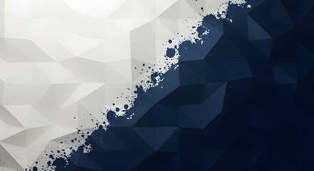 Poster - Abstract geometric design showcasing a stark contrast between bright facets and deep navy blue with dynamic splatters for contemporary visuals