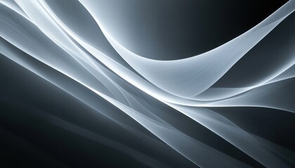 Fototapete - Abstract Wavy Lines on Black Background with Flowing White Curves Light and Shadow Gradients for Modern Design and Dynamic Presentation