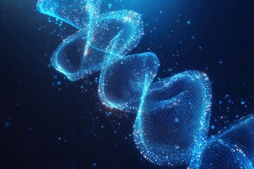 Poster - Blue Abstract Digital Wave Design with Flowing Particles on Dark Background for Modern Technology Presentation and Futuristic Concept