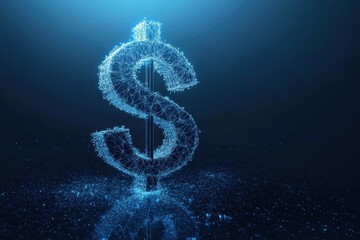 Poster - Digital Dollar Sign Composed of Luminous Blue Particles on Dark Background Finance Currency Symbol Modern Graphic Design for Business Investment