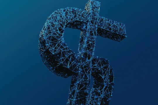 Dollar Sign in Blue Futuristic Grid Structure With a Dark Blue Background