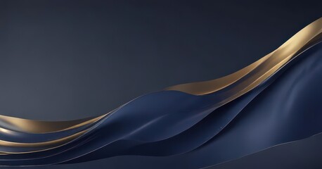 Fototapete - Wavy navy gradient banner, metallic highlights  Abstract background , elegant, deep blue