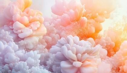 Fototapete - Pastel Floral Background with Soft Light Smooth Shapes and Forms in Abstract Illustration for Decorative Wallpaper and Digital Rendering