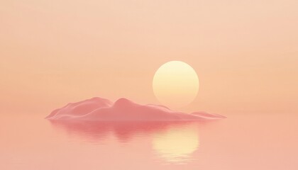 Aufkleber - Pink Sunset Over a Small Rocky Island in a Calm Ocean with Gentle Reflections and a Soft Light Creating a Dreamy Atmospheric Seascape