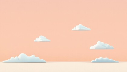 Poster - Pixel Art Sky With Soft Clouds on Peach Background Peaceful Minimalist Landscape With Simple Geometric Shapes Calm Aesthetic Scene